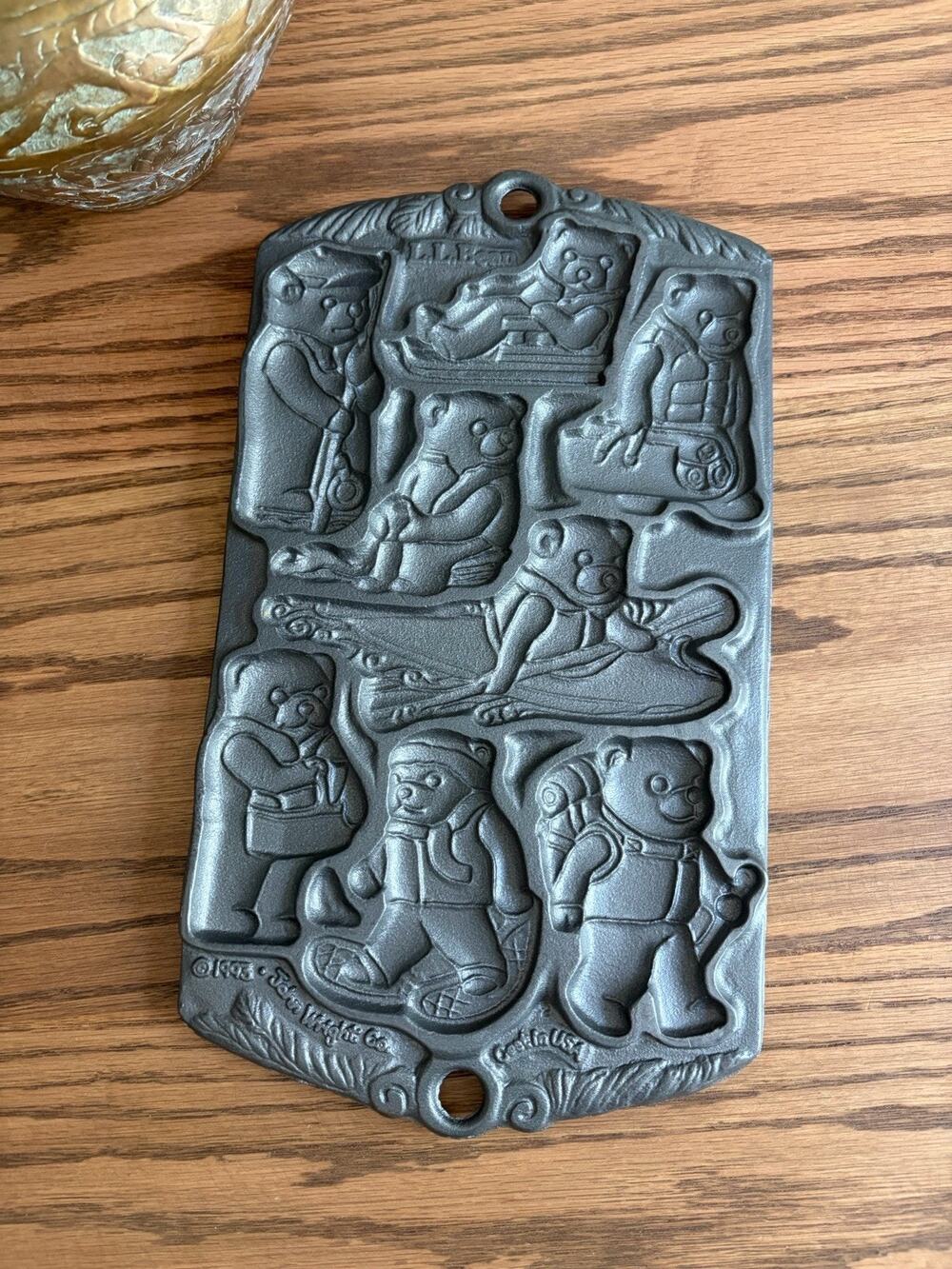 Vintage LL Bean Cast Iron 2 Sided Bear Cookie Mold Gingerbread House John Wright
